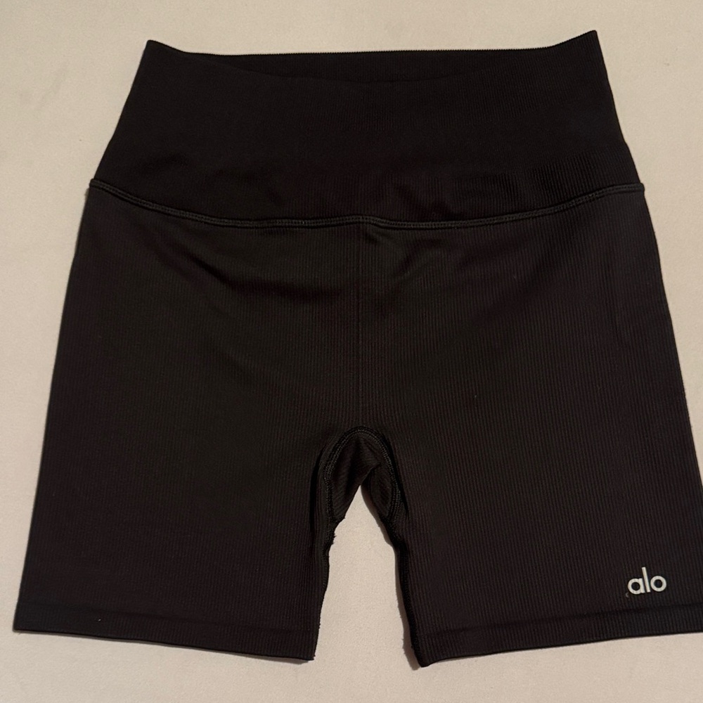 ALO Yoga Ribbed Black Bike Shorts